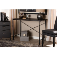 Baxton Studio BG1604-Desk Tavin Industrial Espresso Wood and Black Metal Criss-Cross Desk